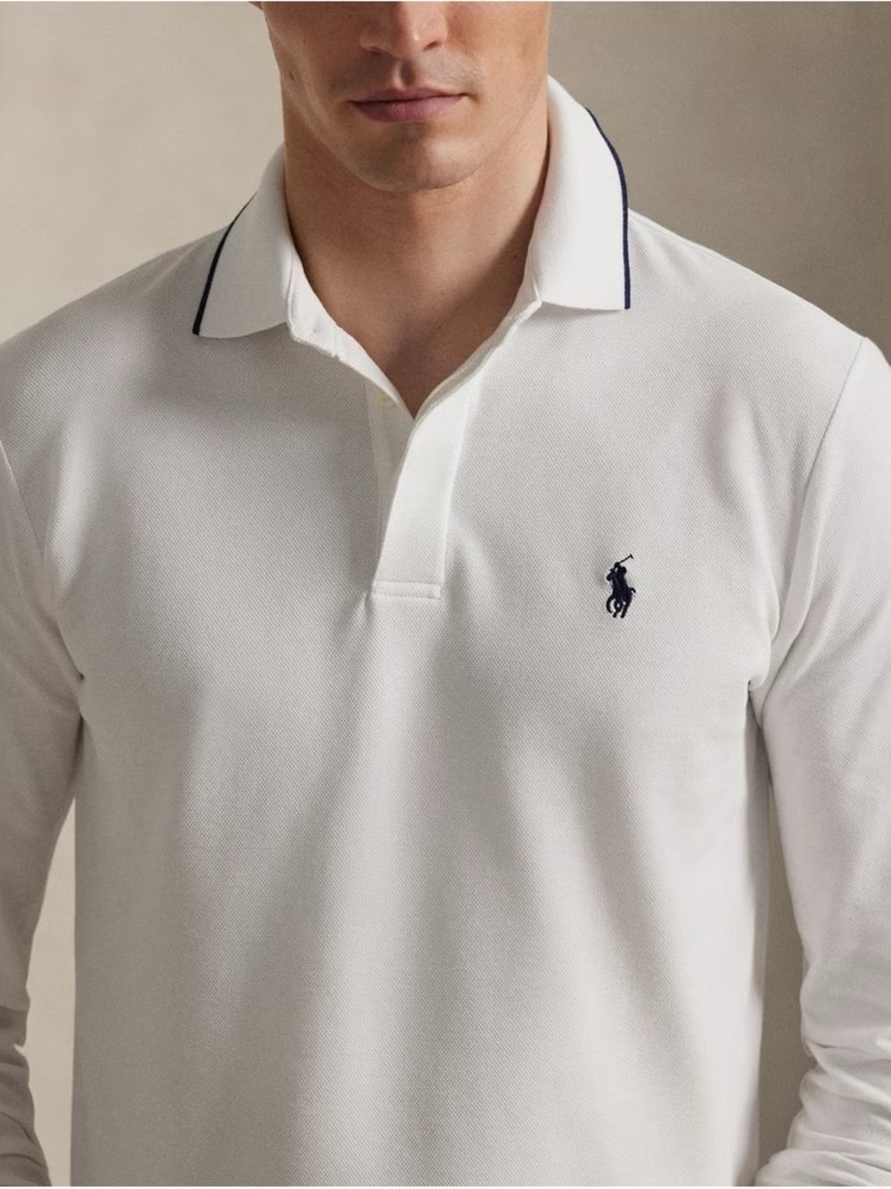 Polo Ralph Lauren Men Custom Slim Fit Long-Sleeve Polo Mens XXL Preppy White